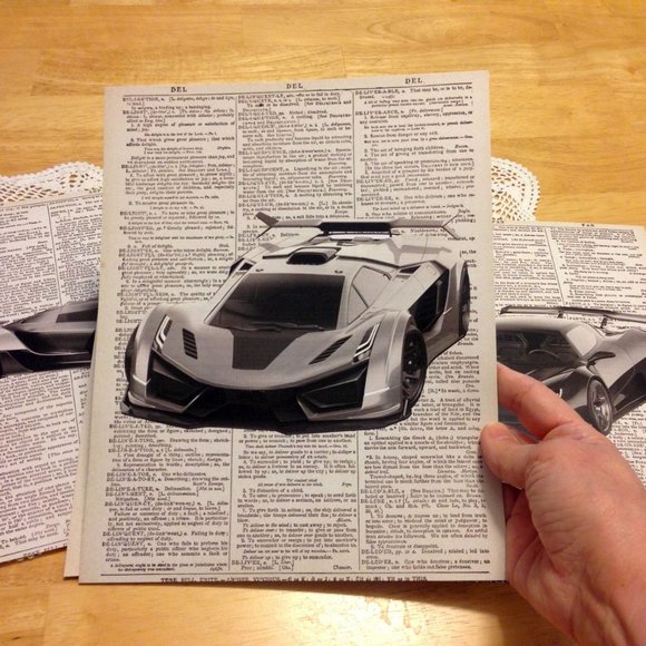 Expensive Vehicles on Newsprint wall art - Picture 3 of 7